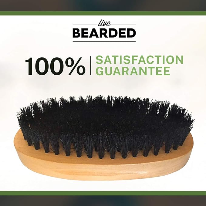 Live Bearded Premium All-Natural Boar Bristle Beard Brush - Real Wooden Handle - Supports Growth, Style Control and Oil Production - Tames Big, Wild Facial Hair - Easily Daily Grooming