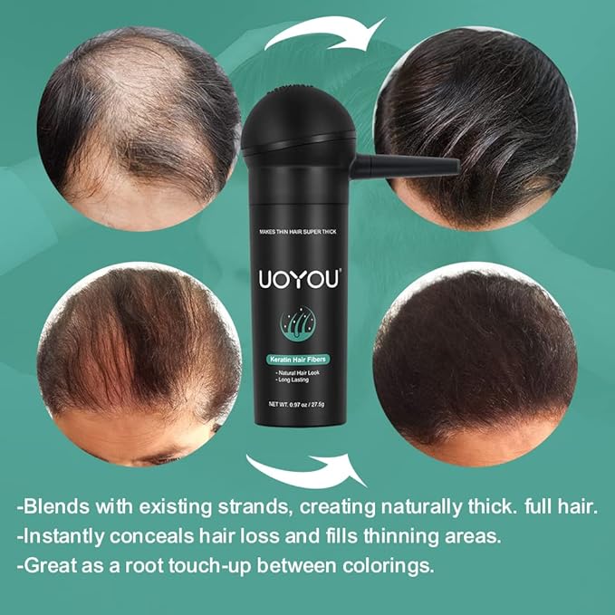 Dark Brown Hair Fibers for Thinning 27.5g Bottle With Applicator | Natural Keratin Concealer for Hair Loss | Building Fibres Powder for Men and Women