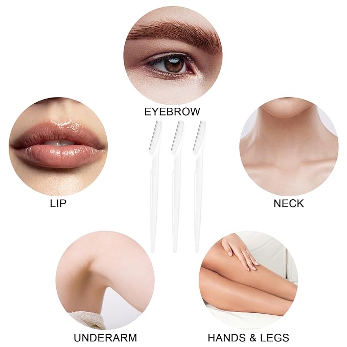 12 Pcs White Eyebrow Razors, Face Razors Multipurpose, Exfoliating Dermaplaning Tools, Eyebrow Trimmers Shaver with Protective Cover, Facial Hair Removal for Women Men Body Use