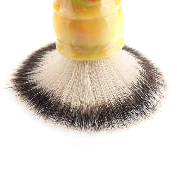 Professional Manual Beard Shaving Brush, Men Mustache Brush with Dense Nylon Hair, Barber Brush for Softening Beard and Creating Rich Lather, Portable Travel Shaving Brush for Salo (yellow color)