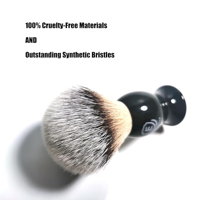 3 in1 Premium Shaving Brush Kit for Men Includes Vegan Badger Synthetic Hair Shaving Brush,Stainless Steel Shaving Soap Bowl,Heavy Safety Stand for Mens Gift (Deluxe Black)