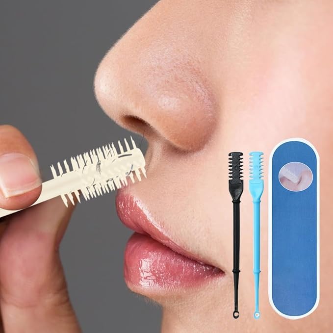 2-in-1 Nasal Hair Cutter, 2025 Upgrade Double Sided Nose Hair Knife, Rotating Nasal Hair Razor Cutter with Ear Picker for Women and Men, 360 Degree Rotating Manual Nose Hair Trimmer (Blue)