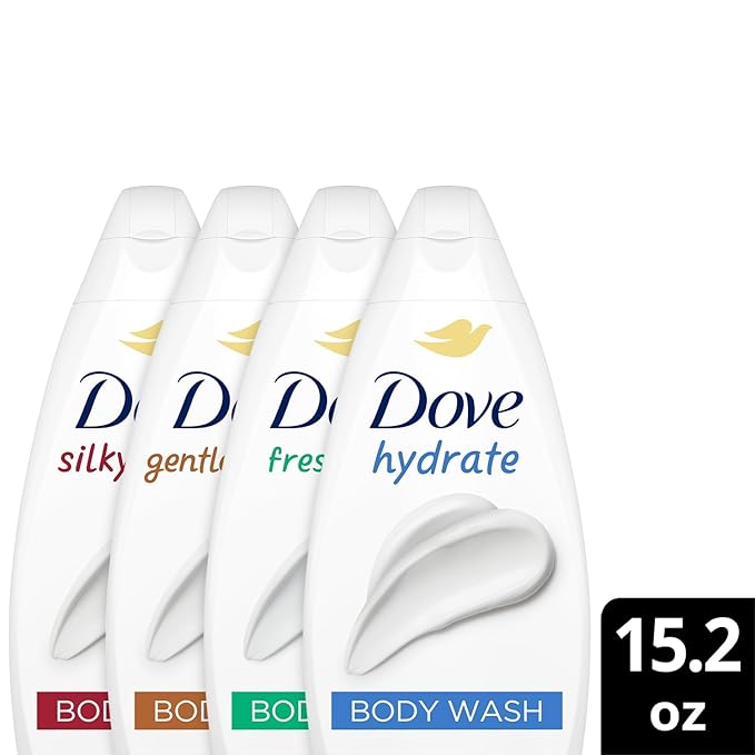 Dove Body Wash Variety 6-Pack – Hydrate, Gentle Pamper, Fresh Care, and Silky Velvet, 15.2 Oz Ea