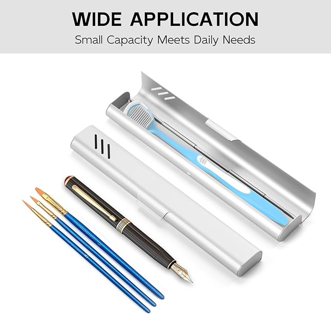 Travel Toothbrush Case, 2Pack Portable Toothbrush Holders, Durable Aluminum Toothbrush Storage Box, Small Breathable Manual Toothbrush Container for Traveling, Camping, Business Trip - Sliver