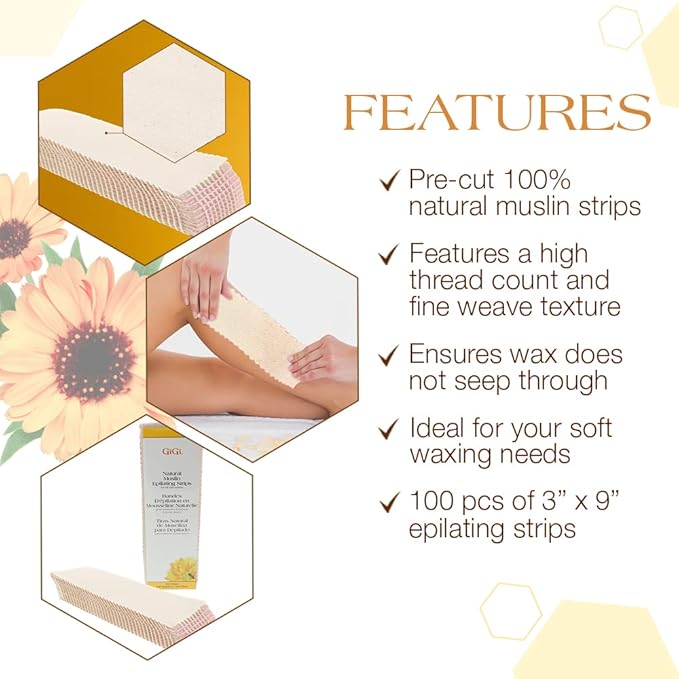 GiGi Natural Muslin Epilating Strips Large (3" x 9") 100 Strips