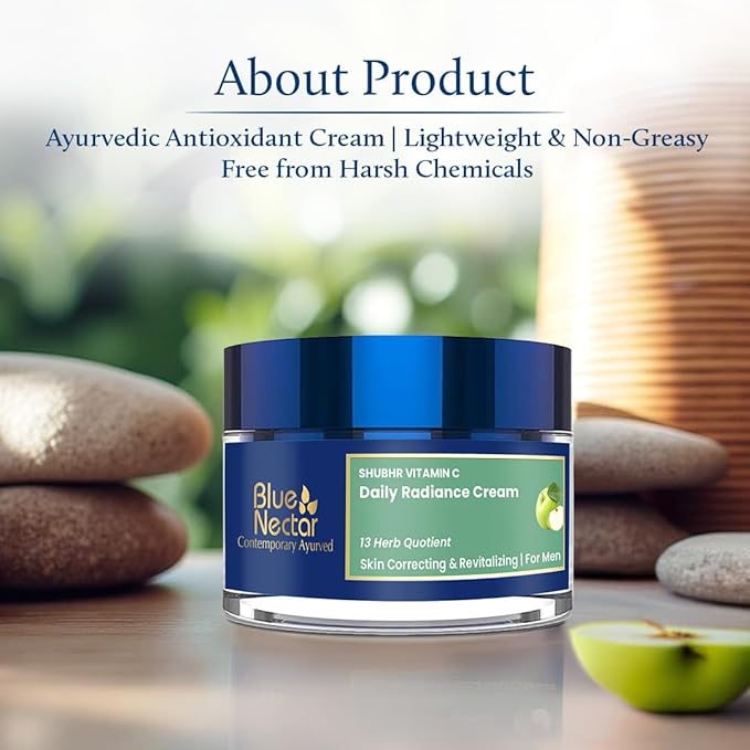 Blue Nectar Plant-Based Vitamin C Face Cream for Glowing Skin, Dark Spot Removal Cream for Men with Green Apple and Almond Oil (13 Herbs, 1.76Oz)