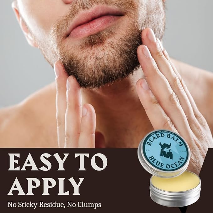 Striking Viking Beard Balm for Men -2 Oz (1 Pack), Blue Ocean - Leave in Beard Conditioner - Styling Balm Made with Naturally Derived Beard Butter, Argan & Jojoba Oils
