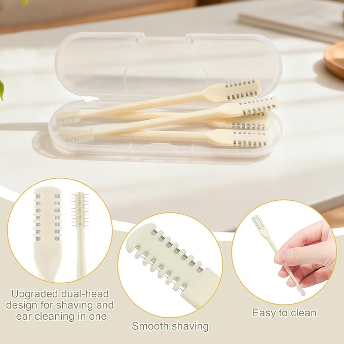 4 Pcs 2-in-1 Nose Hair Trimmer, Manual Double-Sided Nasal Hair Cutter, 360° Rotating Nostril Hair Remover Tool with Ear Picker, Portable Stainless Steel Nose Knife for Men Women(Beige)