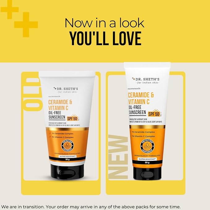 Dr. Sheth's Ceramide & Vitamin C Oil-Free Sunscreen SPF 50+ PA++++ | Non Greasy | For Oily Skin | For Men & Women | 50 g