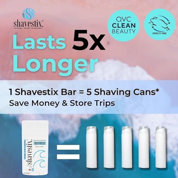 Travel Shaving Cream Stick 2.75 Oz | Blue Water Scented Coconut Based Razors, Shavers Friendly Hair Removal Cream Bar | Shavestix Shave Stick Sub Foam, Gel, Soap, Shaving Cream Women, Men