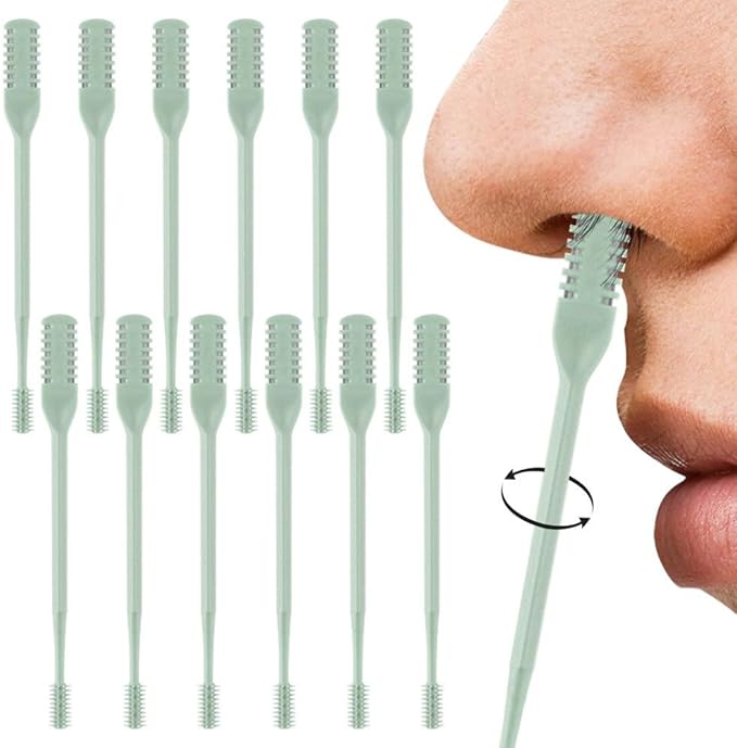 Nasal Hair Cutter, 2025 Double-Sided Nose Hair Trimmer, Manual 360° Rotating Nostril Hair Removal Tool for Men & Women, Nose Ear Eyebrow Grooming, Easy to Clean (Green, 12PCS)
