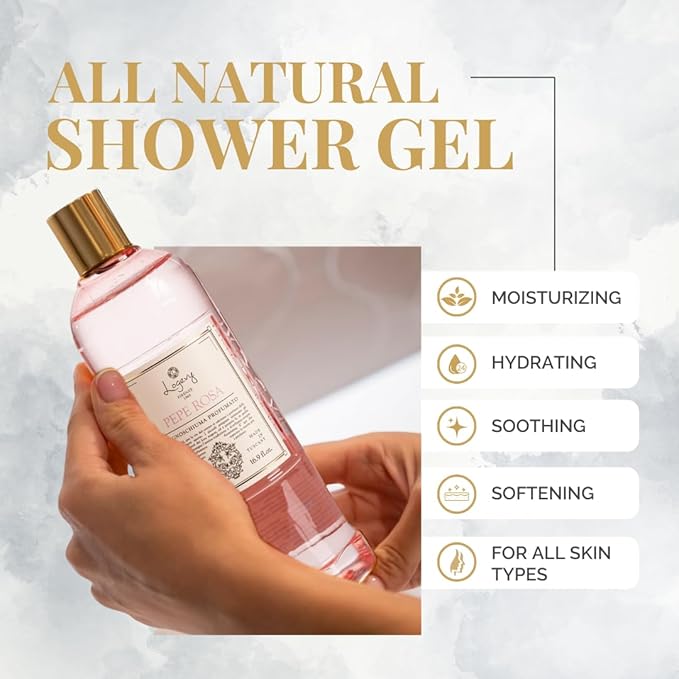 Logevy Pepe Rosa Shower Gel – Indulgent Pink Pepper Aroma Made from the Best Skin-Friendly Ingredients, Rich in Nutritional Properties for Rejuvenating, Hydrating, and Soothing Action – 500ml