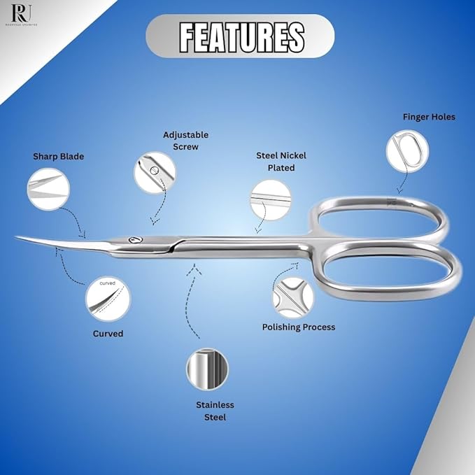 Cuticle Scissors Extra Fine Curved Blade Manicure Scissors for Professional Cuticle Small Scissors for Stainless Steel Sharp Pointed tip Trimming for Eyebrow Eyelash and Dry Skin Grooming scissors.