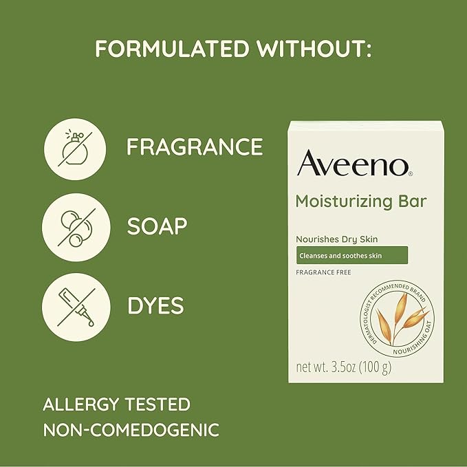 Aveeno Moisturizing Bar with Natural Colloidal Oatmeal for Dry Skin, Fragrance Free, 3.5 Oz (2 Pack)