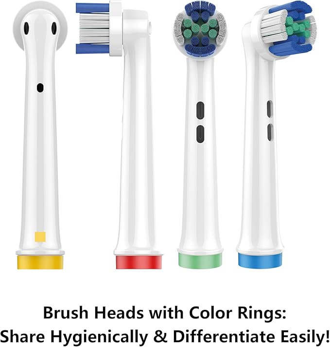 Replacement Toothbrush Heads with Precision Cleaning, 12 Pack with Color-Coded Rings for Family – Compatible with Oral-B Braun, Fits 7000/Pro 1000/500/3000 Series – Medium Stiffness