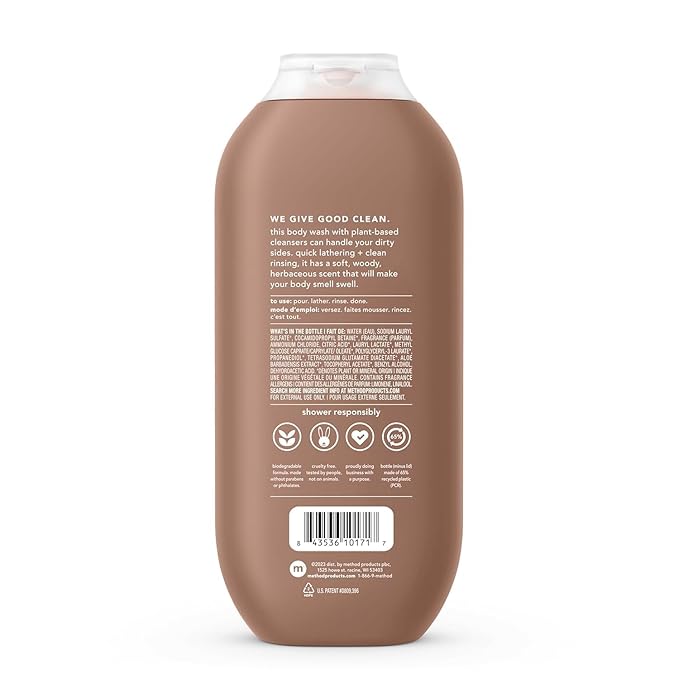 Method Men Body Wash, Sandalwood + Vetiver, Paraben and Phthalate Free, 18 fl oz (Pack of 1)