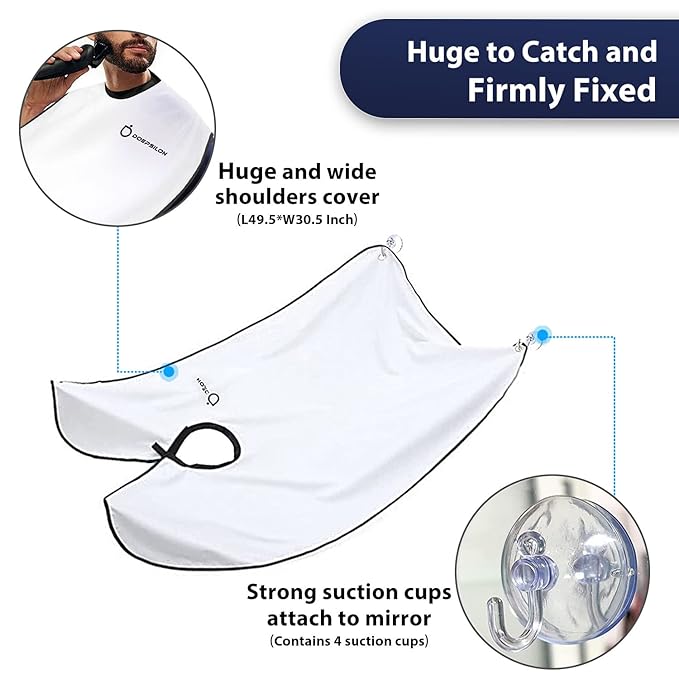 Beard Bib Beard Apron, Hair-Resistant Beard Bib Hair Catcher, Gifts for Men, Stocking Stuffers, Christmas Gifts Anniversary Birthday Gifts for Him, Shaving Accessories for Men - White