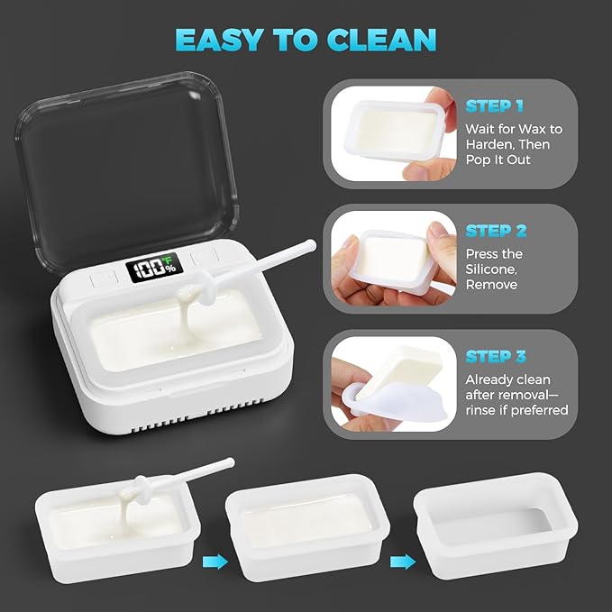 Nose Wax Kit Women Men,Nose Hair Waxing Kit with Adjustable LED Display,Ear Hair Removal Kit for Men 100 g Wax 70 Applicators,Constant Temp,USB Heated,Pocket-Size,White