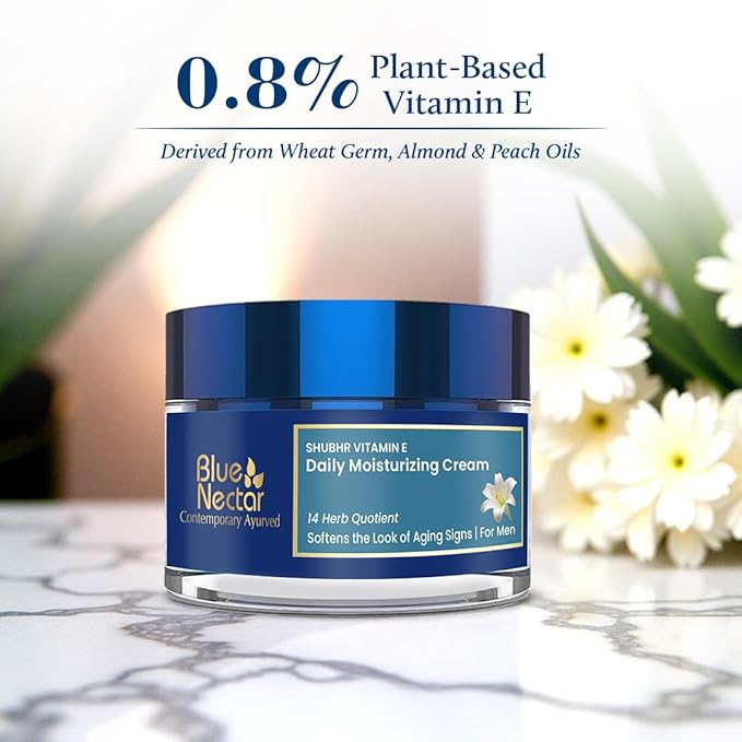 Blue Nectar Mens Face Moisturizer Cream with Plant Based Vitamin E & Vitamin C for Collagen | Daily Moisturizing, Day & Night Anti Aging & Wrinkle Cream for Men (14 Herbs, 1.7 Oz)