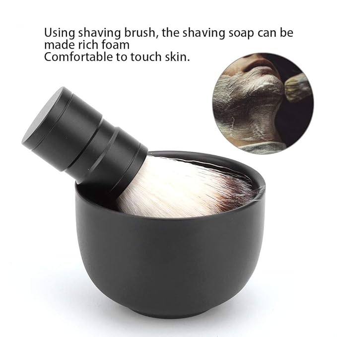 Men's Beard Shaver Set, with Stainless Steel Shaving Soap Bowl Soft Hair Brush Beard Cleaning Tool Kits for Home or Hair Salon Barber(Black)