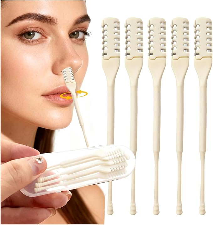 5 Pcs Nasal Hair Cutter, 360° Nostril Hair Remover Tool 2-in-1 Nasal Hair Cutter 2025 Upgraded Double Sided Nose Hair Knife Trimmer Soft Cleaning Brush Manual Hair Remover for Home Travel Essentials