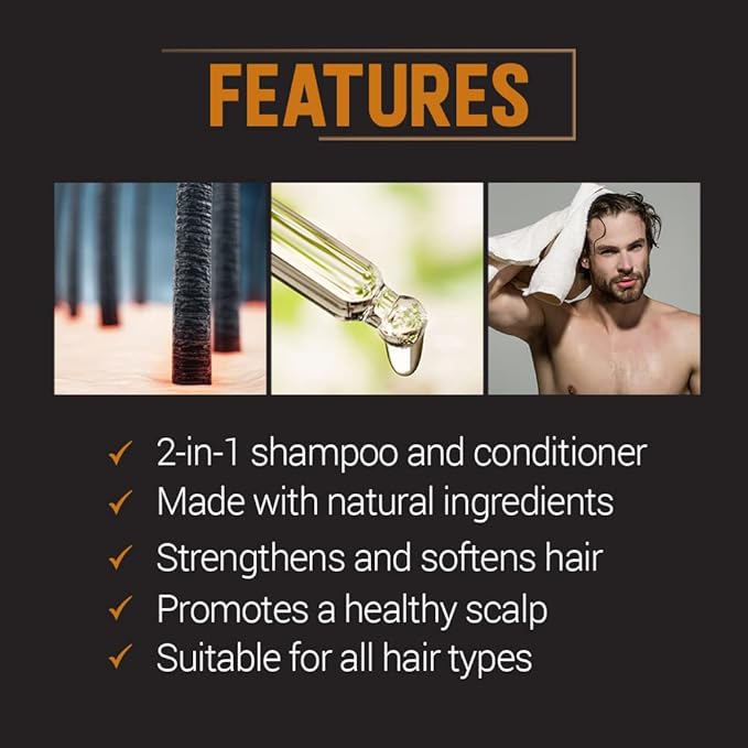 Woody's 2-in-1 Hair Thickening Shampoo and Conditioner for Men - Mens Conditioner for Fuller, Thicker Hair, Natural Scalp Care, 12 oz
