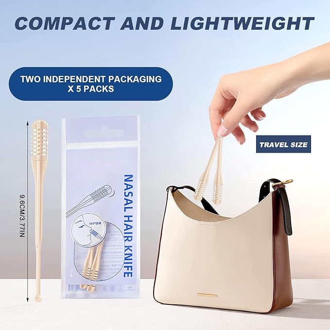 10 Pcs 2-in-1 Nasal Hair Cutter, Double Sided Nose Hair Knife, Nostril Hair Remover Tool, Portable Manual 360° Rotating Nose Hair Trimmer with Ear Picker for Women Men