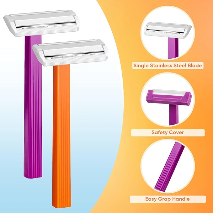 32 count Disposable Razors for Men，Single Blade Razors，Bulk Stainless Steel Shavers with Protective Head for Shaving Sensitive Skin