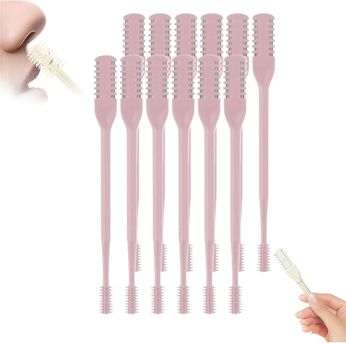 2-in-1 Nasal Hair Cutter, 360° Rotating Double Sided Nose Hair Removal Tool Mini Noses Hairs Removers Tools Nose Hair Clipper with Ear Picker for Women and Men (Pink, 12pcs)