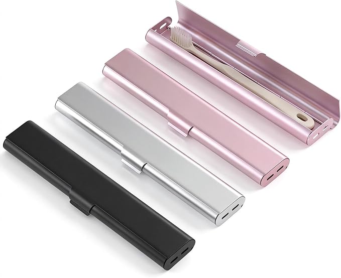 Portable Toothbrush Travel Case: 3 Pack Breathable & Dirt-Proof Hotel Camping Outdoor - Aluminum for Storage Recyclable Traveler (3, Multicolor)
