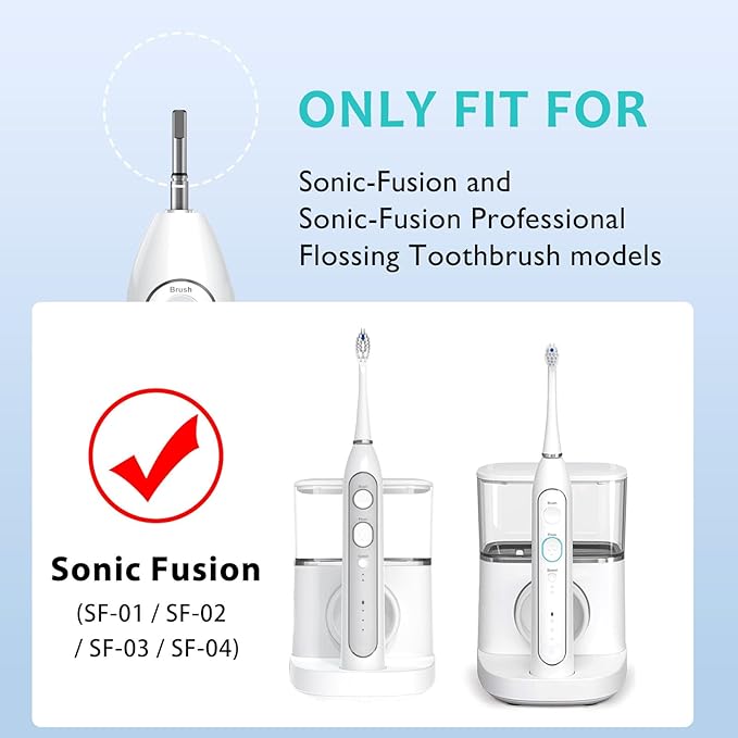 Replacement Brush Heads for Waterpik Sonic Fusion 2.0 - Flossing Toothbrush Head for Water pik with Color-Coded Rings & Hygienic Caps - 3 Pack Black Soft Bristles - Compact Size