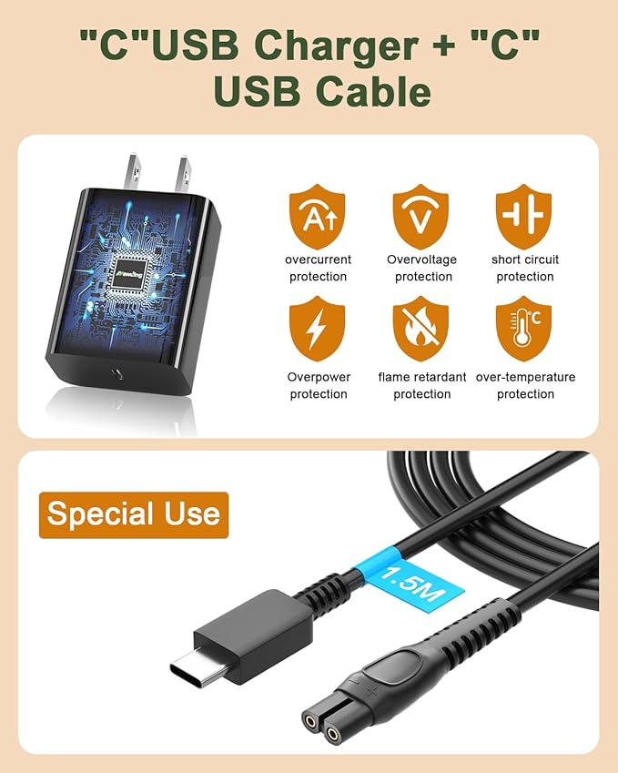 Newding 5V Charger Compatible with Philips Norelco 2400 3600 3900 5400 7200 Series One Blade 360 QP2724 QP2834 QP1324 MG7910 MG5910 MG9510 MG9520 MG9525, Shaver Charger