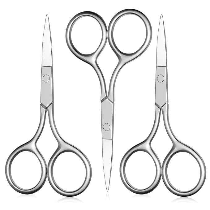 Eyebrow Scissors, Small Scissors for Hair, Eyebrows, Nose Hair, Beard, Eyelashes, Cuticle. Stainless Steel Fine Straight Tip Nose Hair Scissors -ASONTAO (3Pcs Eyebrow Scissors)