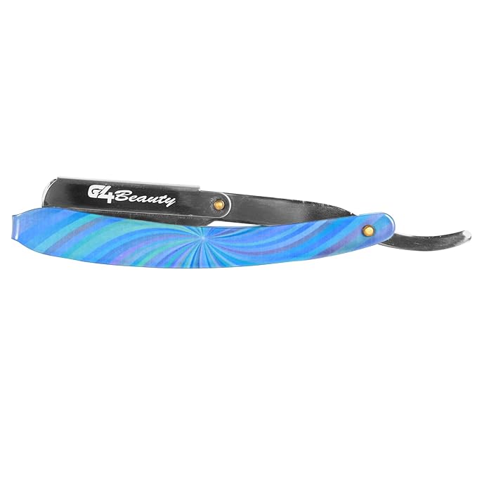 G4 Stainless Steel Straight Edge Barber Shaving Razor Blade for Close Shaving Men Replaceable Blades (Blue Rainbow)