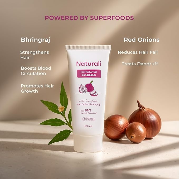 Hairfall Arrest Conditioner with Red Onion & Bhringraj | Sulphate & Paraben-Free Conditioner For Women & Men | Tames Dry, Frizzy Hair | Nourishes, Detangles & Strengthens Hair |180 ml