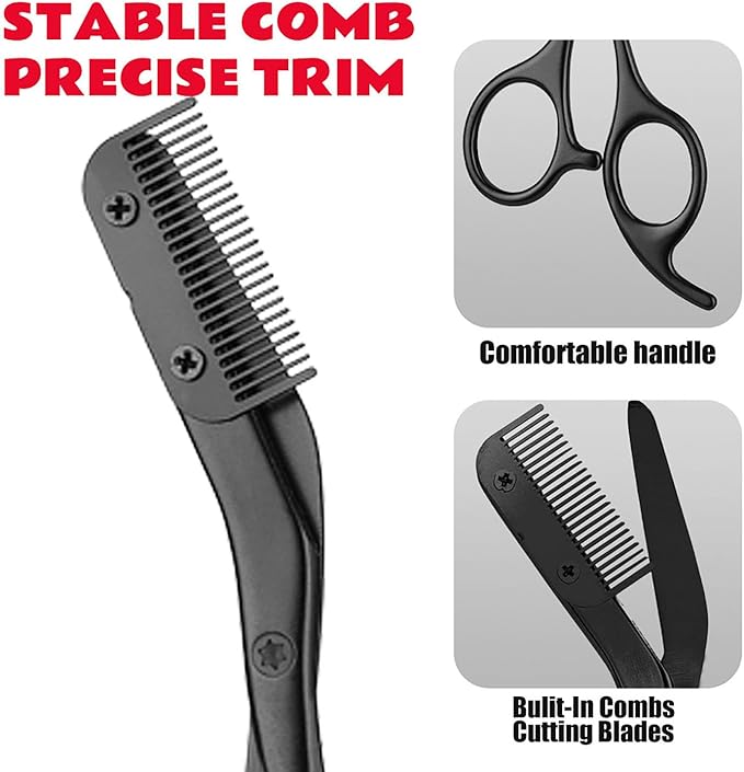 Eyebrow Scissors with Comb, Facial Grooming Scissors Kit, Professional Precision Eyebrow Trimmer,Perfect For Gifts for Men and Women (Black)