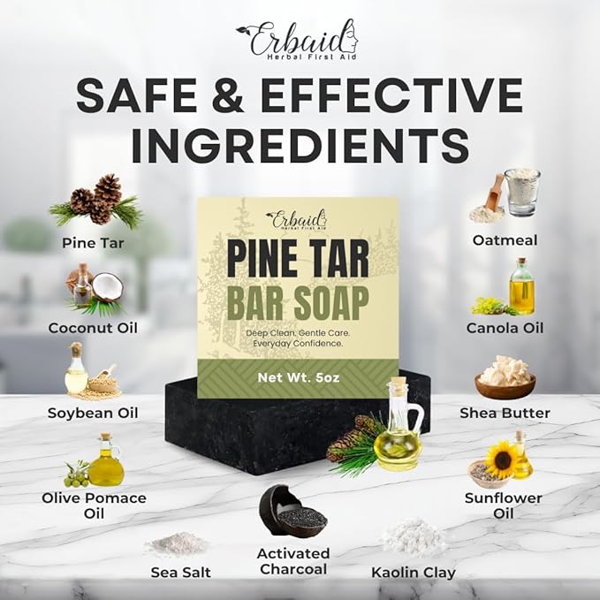 Pine Tar Soap – Natural Pine Tar Soap Bar for Men – Cleansing Bar for Acne, Eczema, Psoriasis & Itch Relief – Face & Body Wash with Activated Charcoal & Colloidal Oatmeal – Men’s Wash Made in the USA
