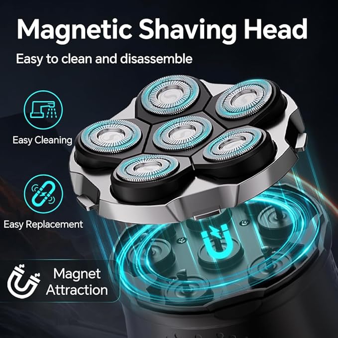 Electric 6D Floating Head Shavers for Bald Men, Magnetic Rotary Shaver for Men Face,Wet Dry IPX6 Men's Razor, LED Display Rechargeable with USB-C Charge