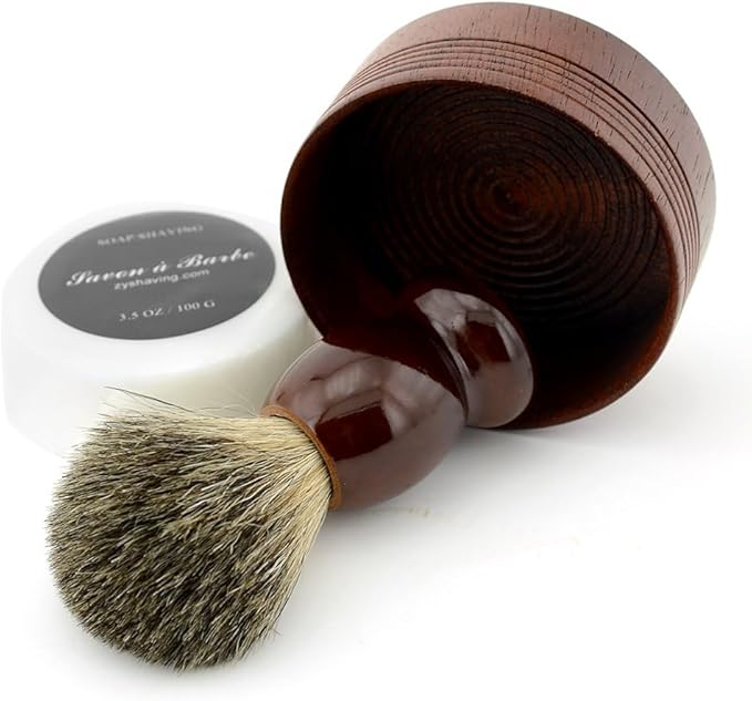 Pure Badger Hair Shaving Brush Natural Wood Mug Bowl Hand-Made Soap Barber Set