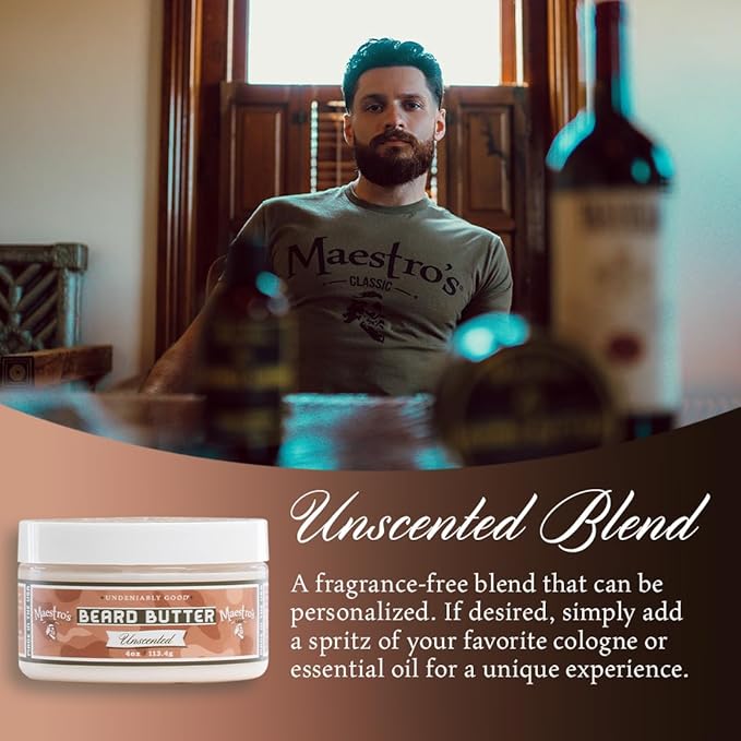 Maestro’s Classic BEARD BUTTER | Anti-Itch, Extra Soothing, Hydrating Beard Creme For All Beard Types & Lengths- Unscented, 4 Ounce