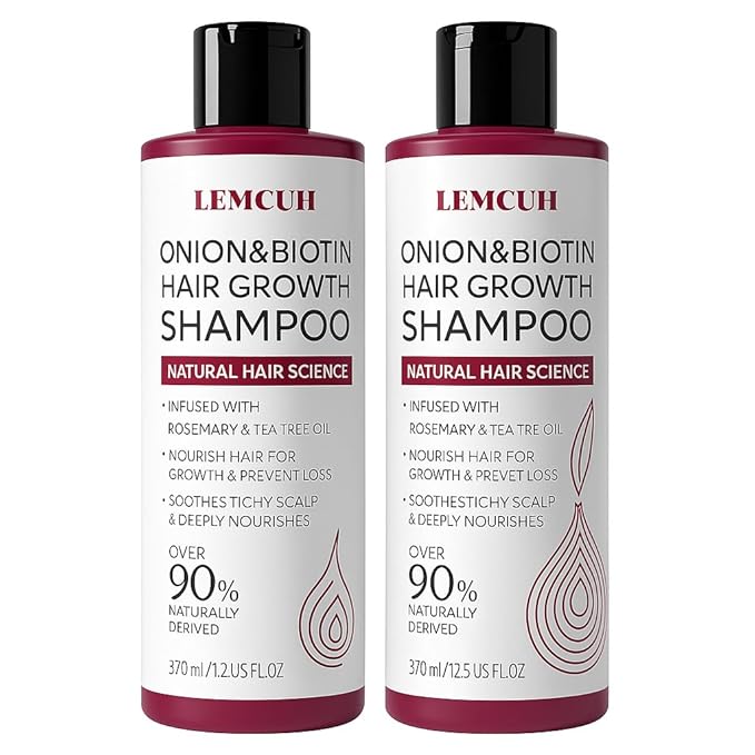 Rosemary Shampoo with Onion & Biotin: Volumizing Shampoo for Thicker-Looking Hair - Smooths Scalp With Tea Tree & Ginger - Thickening Formula Support Hair Regrowth For Women Men 12.5 (2 PACK)
