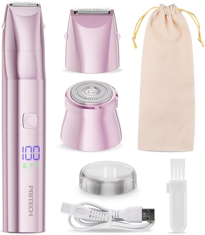 Bikini Trimmer for Women 2 in 1 Electric Razors for Women - Wet and Dry Electric Lady Shaver, Smooth Facial Hair Remover and Body Hair Trimmer for Bikini,Leg, Underarm, Face, Private Area (Rose)