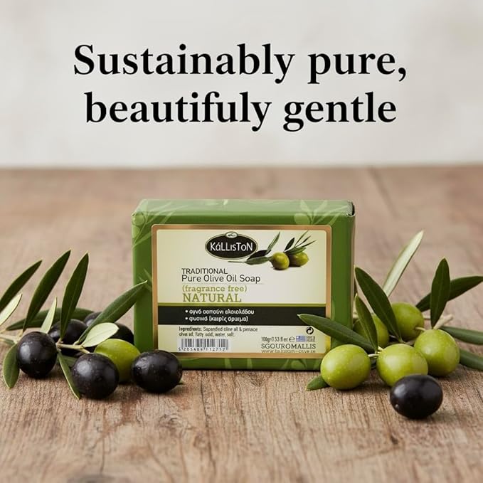 Kalliston, Natural Soap, Extra Virgin Olive Oil Soap Bars, Fragrance Free, All Natural for Smooth Skin, Hypoallergenic, Cruelty Free, Handcrafted in Crete, Greece, Pack of 4