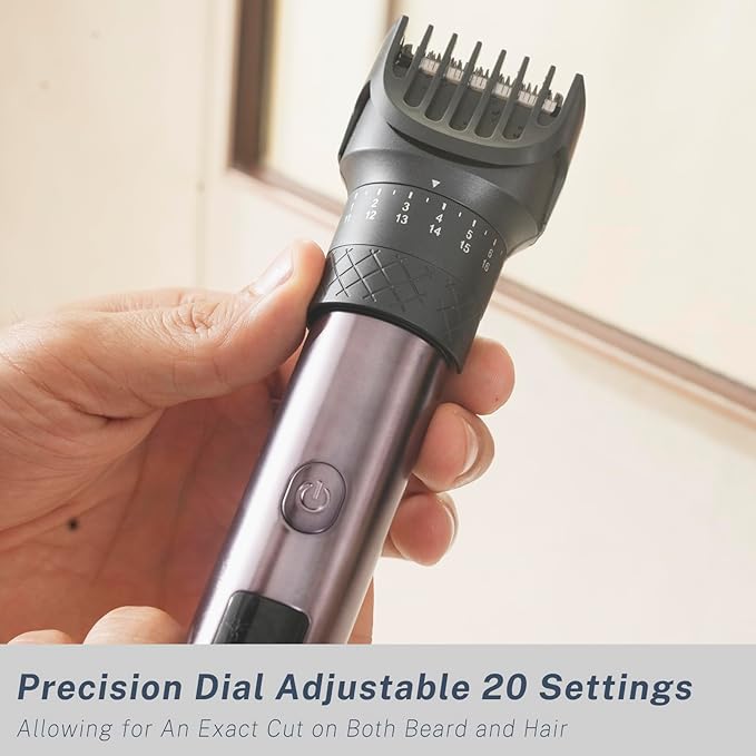 Hair Clippers and Beard Trimmer Set for Men, Precision Dial Adjustable 20 Lengths, 3-in-1 Professional Men's Electric Razors Shaving Kit with Nose Trimmer, IPX7 Waterproof Wet/Dry, USB-C Rechargeable