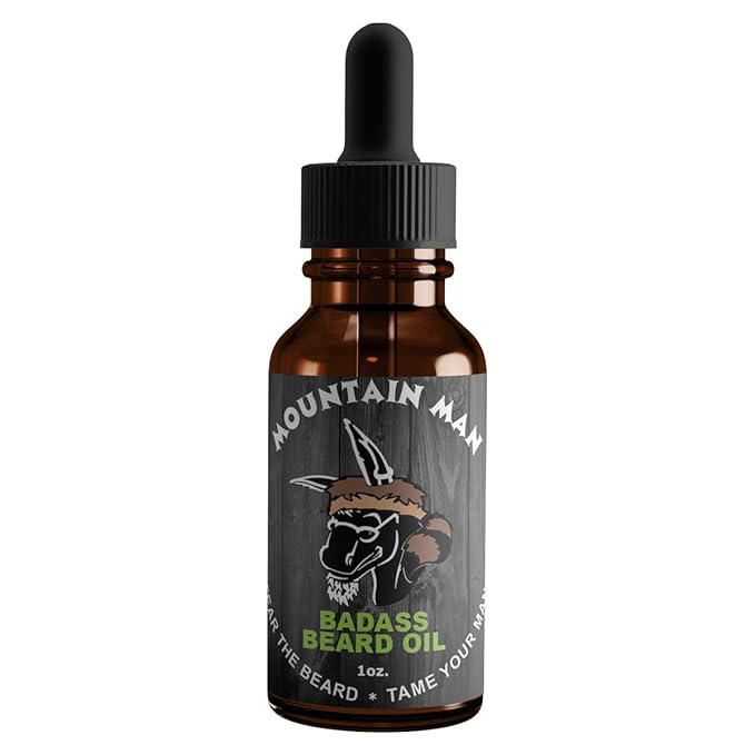 Badass Beard Care Oil for Men - Mountain Man Scent, 1 oz - All Natural Ingredients, Keeps Beard and Mustache Full, Soft and Healthy