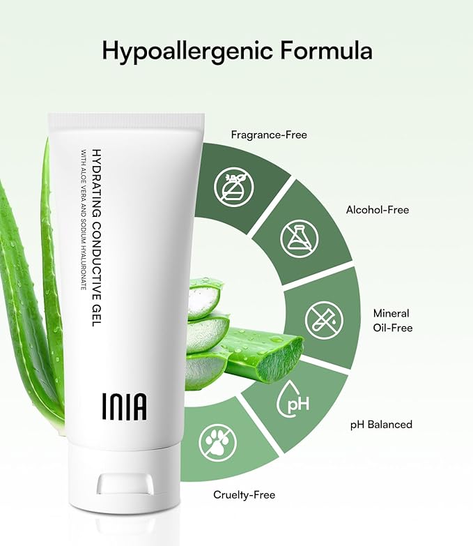 INIA Micro-current Conductive Gel for Facial and Body Skin Care Machines – Hydrating Gel Primer with Hyaluronic Acid, Anti-Aging & Skin Tightening for Women and Men, 10.56 Fl Oz
