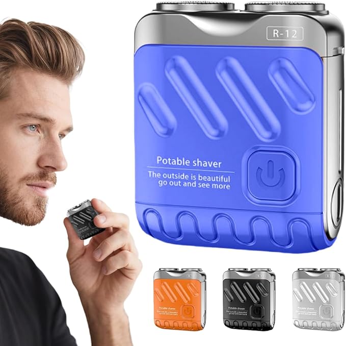 Portable Rotary Dual Ring Electric Shaver, 2025 New Mini Rotary Dual Ring Electric Razor for Men USB Rechargeable One-Button Long Lasting for Home Travel (Blue)