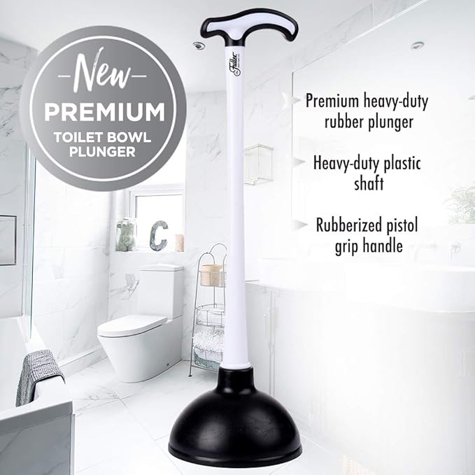 Fuller Brush Toilet Bowl Plunger – Heavy Duty Rubberized Pistol Grip Handle – 15-Inch Tapered Plastic Handle, 5-5/8 Inch Plunger Head – Unclogs Toilet, Sink, Shower, Floor Drains (Pack of 1)