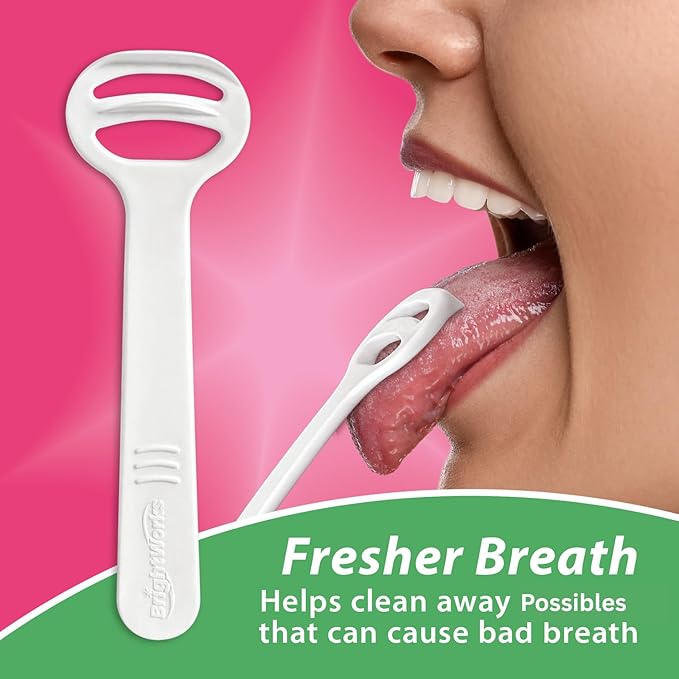 Brightworks Disposable Tongue Scraper for Adults – 96 Count Hygienic Tongue Cleaner for Fresh Breath – Recycled Plastic, Curved Design Tongue Cleaner – Travel-Friendly