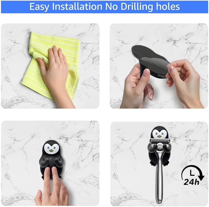 Penguin Holder Shaver Organizer, Cute Penguin Animal Bathroom Decor Razor Holder Wall Mount, Birthday Gifts for Men Women Boyfriend Girlfriend, Emotiona Gifts for Wife Husband Penguin Lover